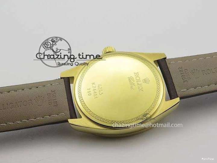 MiroTime 0505 Thermal Cellini Date YG Gold Sticks Dial On Brown Leather Strap A 3885